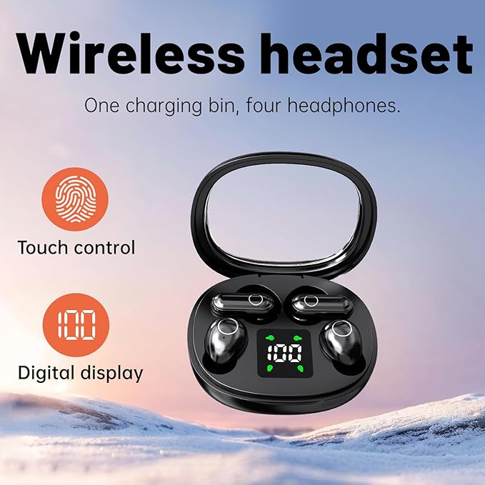 Wireless Bluetooth Headset，Tiny Size Invisible Earbuds，Sleep and Sports Earphones Set, 2 Pairs, Mini and Short Handle Design，for Work Sport Sleeping ﻿ ﻿ (Khaki)