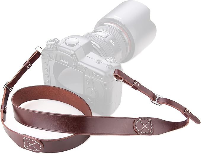 MY MEMORY Handmade Genuine Leather Camera Strap,Adjustable Camera Neck Shoulder Strap for All SLR and DSLR-Dark Brown