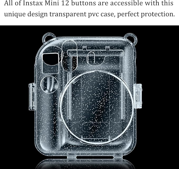 Fintie Protective Clear Case for Fujifilm Instax Mini 12 Instant Camera - Crystal Hard Shell Cover with Upgraded Film Pocket for Storing Photos & Removable Shoulder Strap