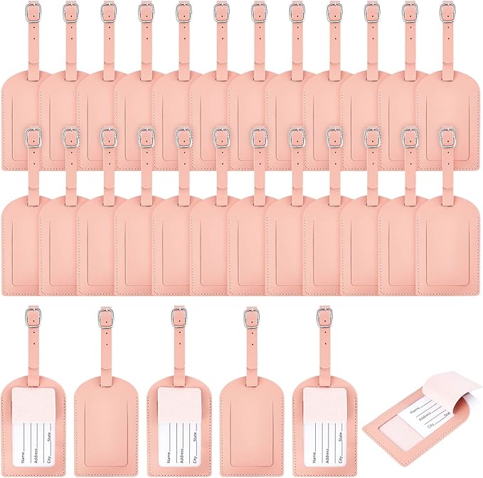 Dunzy 30 Pieces Leather Luggage Tag Women Identifiers Travel Suitcase Tags for Luggage Travel Backpack Bag Wedding Favors Women Men Adults Bulk