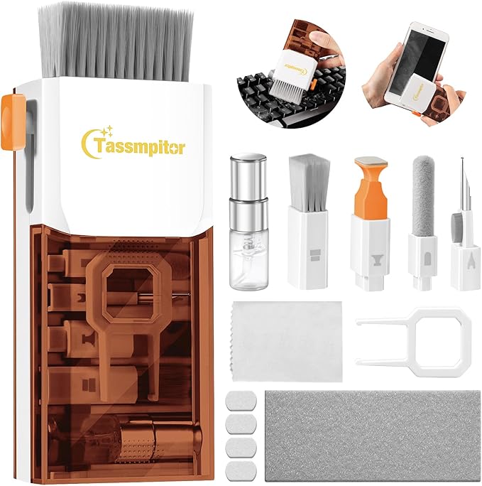 Laptop Screen Keyboard Cleaner Kit, All in 1 Electronics Cleaning Tool for MacBook iPad iPhone Pro Cell Phone, Brush Tool for Tablet, Computer, PC Monitor,TV Camera Lens with Patent, Brown