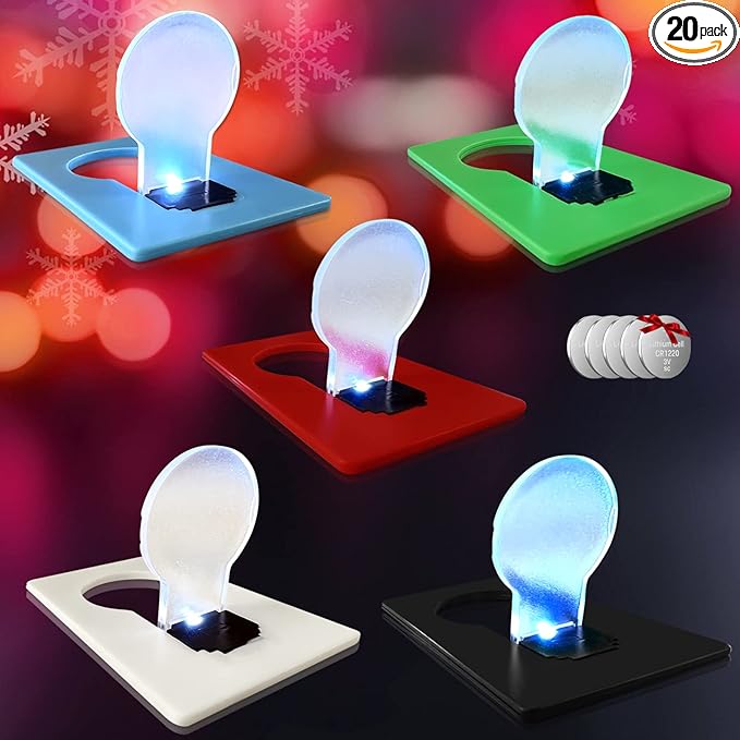 Credit Card Lights, Mini Portable Led Pocket Lamps Light Foldable Wallet Purse Lamps for Christmas Gift Party Favors, 20 pcs Multicolor Card White Color Light