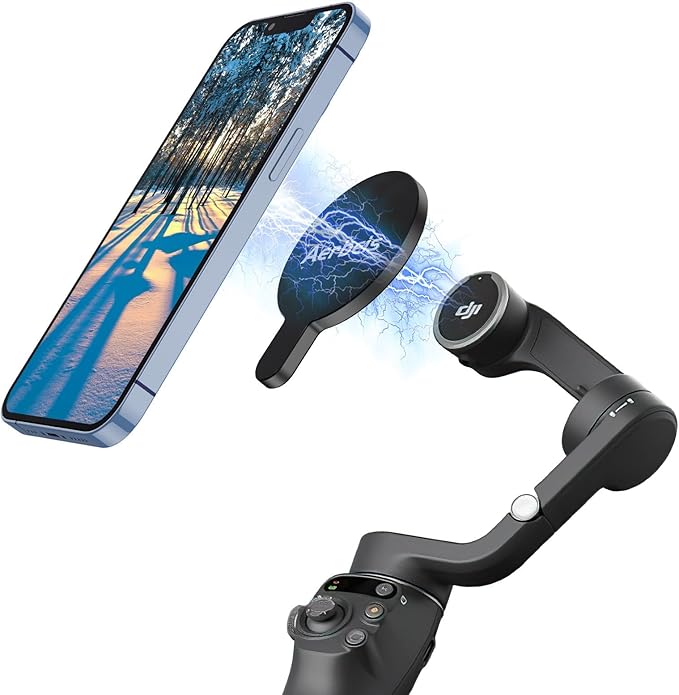 OM Magnetic Phone Mount for DJI Osmo Mobile 8/7P/OM 7/OM 6/SE/OM 5/OM 4 SE/OM 4 Magsafe Quick-Release Adapter Magnet Clamp Clip, Mounting for Video Photo Shooting Phone DJI Gimbal Accessories