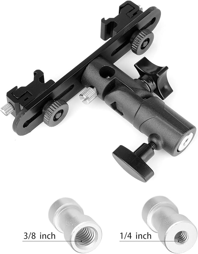 ChromLives Dual Flash Bracket Hot Shoe Speedlight Stand Umbrella Holder Light Stand Bracket Mount 1/4'' to 3/8'' Compatible with Studio Video DSLR Camera Canon Nikon Yongnuo