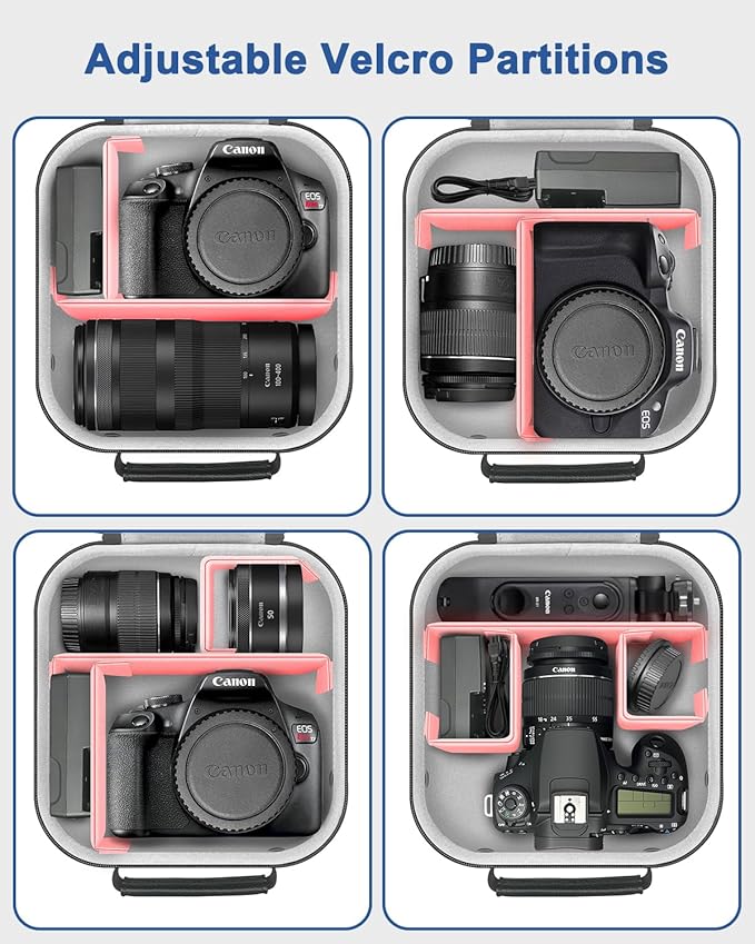 Krypthos Travel Camera Storage Case Compatible with Canon EOS Rebel T7/ R100/ R50/ 90D/ 2000D Nikon D7100/ D7500 Sony Alpha ZV-E10, Camera Protective Storage Holder Organizer Bag Carrying Bag