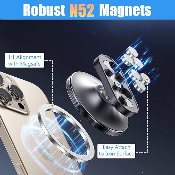 Magnetic Phone Holder for Gym & Golf, 360° Adjustable Ball Joint Strong Magnet Base Mount, Dual Magnetic Phone Mount for MagSafe iPhone 12-17 Series