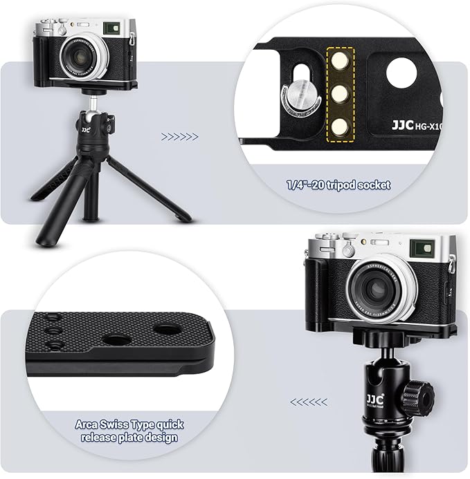 Updated X100V Metal Hand Grip, L Bracket for Fuji Fujifilm X100V Camera (Not for X100VI), Three 1/4"-20 Tripod Hole, Arca Swiss Quick Release Plate, Access to Battery & Card Without Taking Grip Off