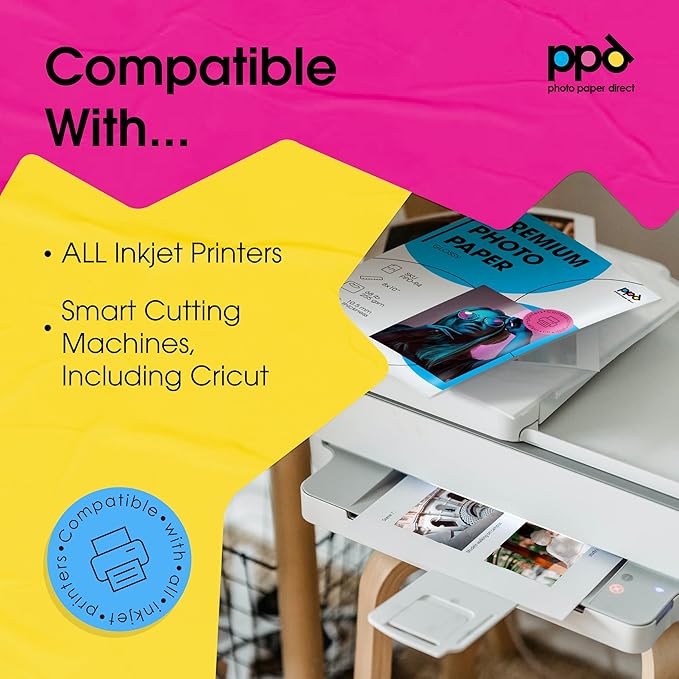 PPD Glossy Photo Paper for Inkjet Printer, 5 x 7" Premium Quality Printable Sheets for Custom Picture, Professional Photographic Instant Dry For with Normal, Dye or Pigment Ink (100 Pack/280 gsm)
