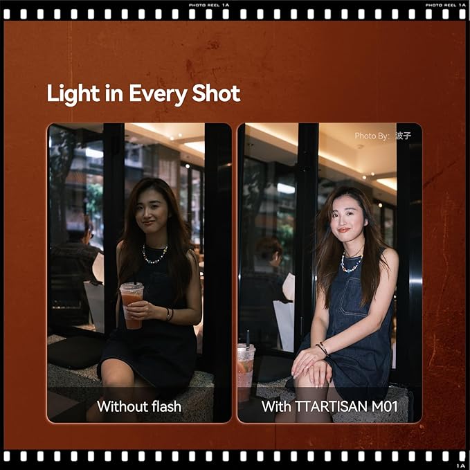 TTARTISAN M01 On-Camera Flash, Mini Flash Speedlite for Hot Shoe Camera, Lightweight Xenon Flash Light with 4 Power Level GN12 5600K±200K Compact Retro Camera (1)