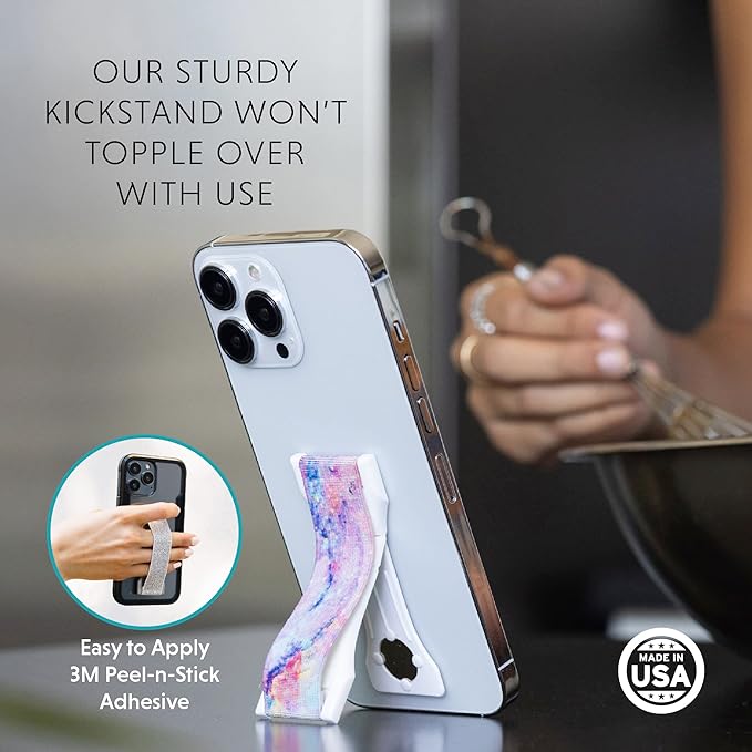 LOVEHANDLE PRO Premium Phone Grip - Elastic Phone Strap - Magnetic Phone Mount and Kickstand for Smartphone and Tablet - Black Glitter