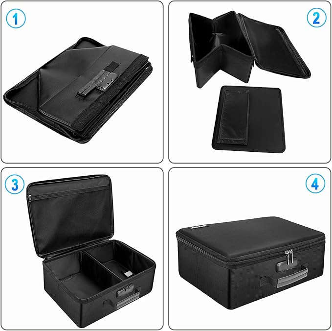 ENGPOW Fireproof Photo Storage Box with Lock,Photo Box Organizer with Divider＆Mesh Bag,Collapsible Portable Photo Storage Containers with Handle for Photos, Picture,Scrapbook,Art,Craft(Box Only)
