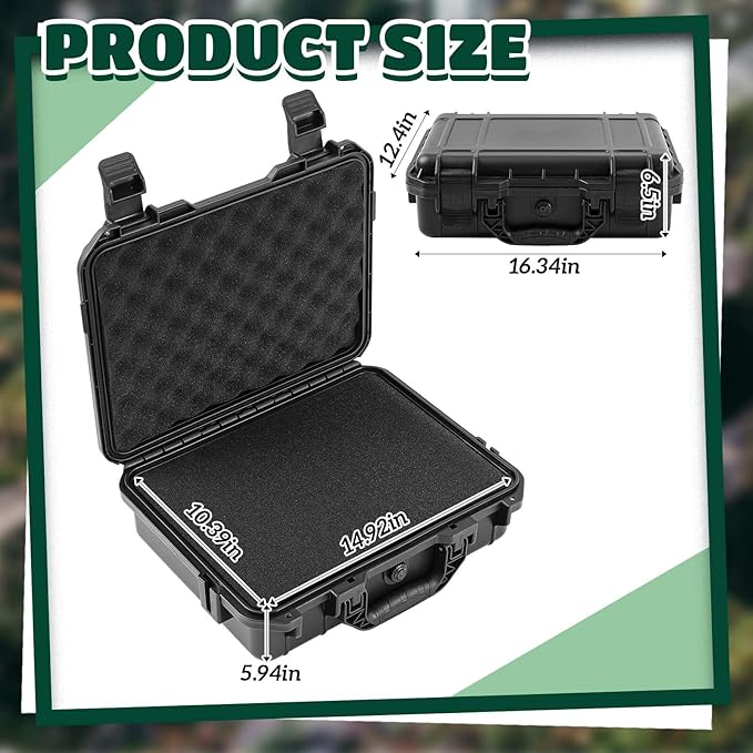 Relaxweex 1 Pcs 16.3 x 12.4 x 6.5 Inch Waterproof Hard Case with DIY Customizable Foam Insert Portable Protective Case with Knife for Camera Drones Equipments Tools Test Instruments (Black)