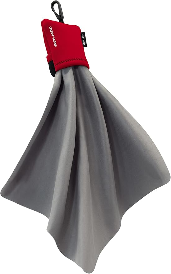 SPUDZ Ultra Microfiber Lens Cleaner – Closable Pouch, Clip-On, Washable – for Optics, Scopes, Glasses | Red, 10 x 10 Inch