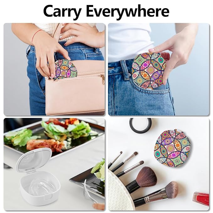 Retainer Case with Mirror & Ventilation Holes - Night Guard & Aligner Case, Colorful Mandala Design