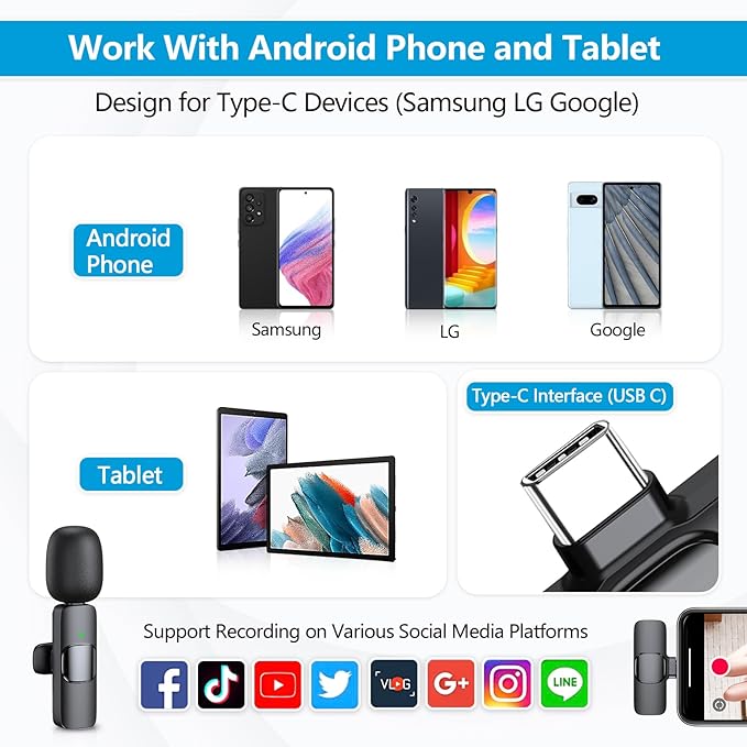 RICCHI 2 Pack Wireless Microphone USB C for iPhone 15-16 Android Phone, Professional Type C Lavalier Microphone Mini Lapel Mic for Interview Recording Podcast Live Streaming Vlog YouTube