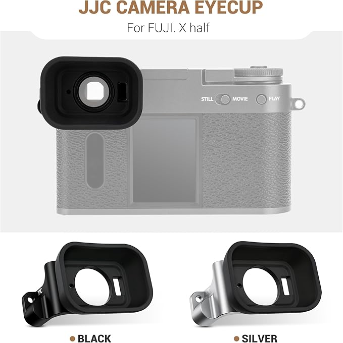 JJC Long Soft Rubber Eyecup Eyepiece for Fuji Fujifilm X Half XHalf Digital Camera, X Half Camera Eye Cup Extended Viewfinder Cover, Comfortable Silicone Material, Not Affect Screen Use, Silver Color