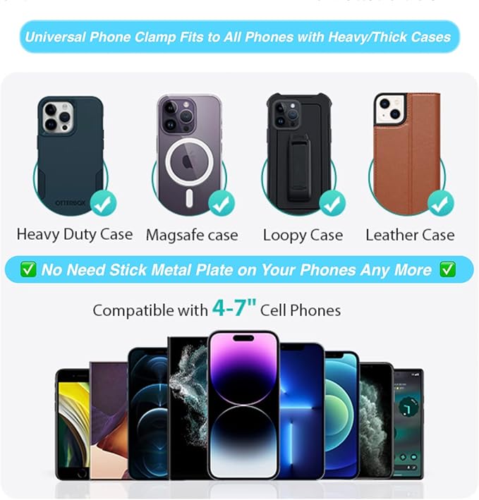Gym Magnetic Phone Holder Mount Attach to Metal Surface, [Big Phones & Thick Cases Friendly] Magnetic Phone Holder for Gym Workout Record Compatible with All Smartphones