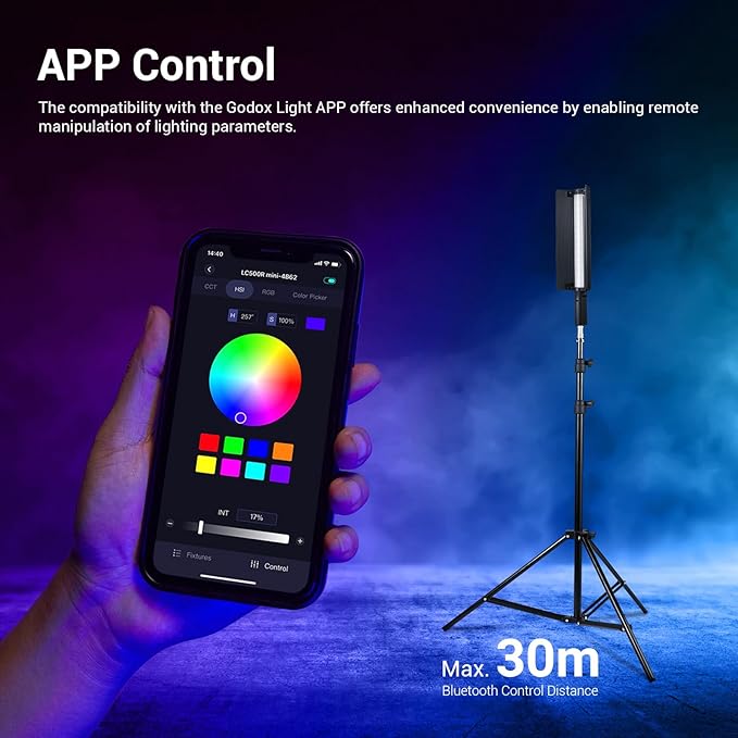 Godox LC500R Mini RGB LED Video Light Stick Lighting, 2500K-8500K Adjustable, CRI 95 TLCI 96 Accurate Color, 360° Full-Color LED Light, 15 FX Lighting Effects, 0-100% Dimmable Support APP Control