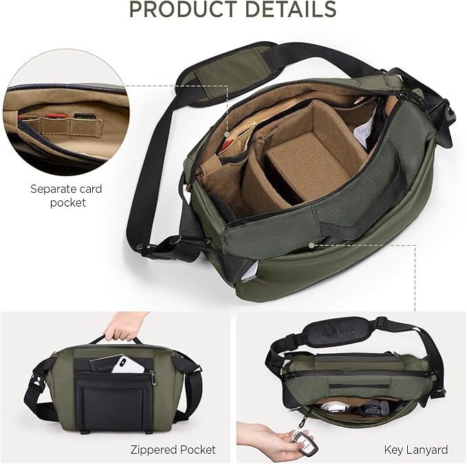 TAAOKA Camera Sling Bag, Waterproof Camera Case with Tripod Holder, DSLR/SLR/Mirrorless Cameras Shoulder Bag, Crossbody Camera Bags for Photography (Dark Green)