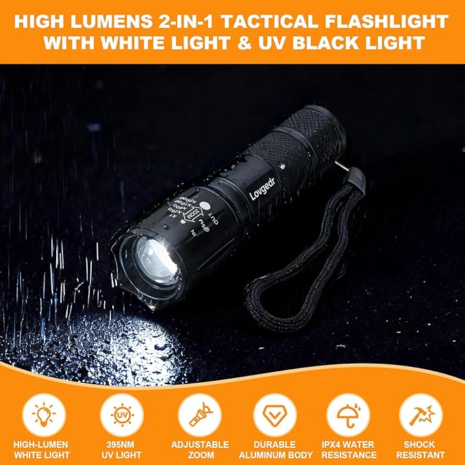 6 Pack 2-in-1 UV Flashlight & White Light, High Lumens Mini Flashlight, Portable Black Light for Pet Urine Detection, Resin Curing, AC Leak, Camping, and Everyday Use