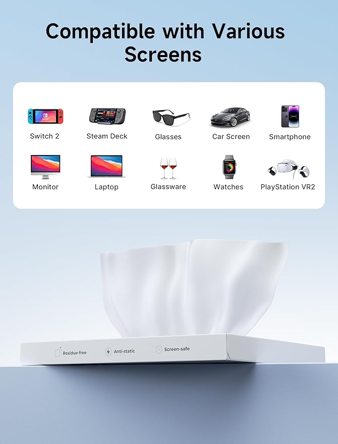 JSAUX 50 Pack Disposable Microfiber Cleaning Cloths (6 x 6 in), Eyeglass Cleaning Cloth, Eye Glass Cleaner Cloth – Safe for Glasses, Camera Lens, Screens, iPad, Phone, Steam Deck, TV Screen and More