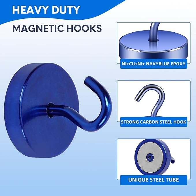 Neosmuk Magnetic Hooks, Cruise Ship Essentials, 100lb+ Heavy Duty Magnetic Hooks for Cruise Cabins, Refrigerator, Grill, Hanging, and Travel | Extra Strong Must-Haves Magnet Hook,Navyblue, 5 Pack