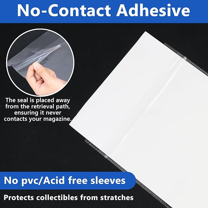 Magazine Bags and Boards – Premade Resealable Sleeves with Acid-Free Backing Boards | Archival Clear Storage & Protection for Comics, Magazines & Collectibles (Premade Resealable, 50)