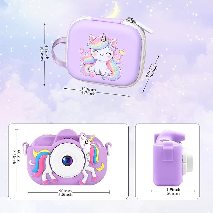worfty Kids Camera Case Compatible with MAVOKIS/Envyvip/Seckton/KIZJORYA/Goopow Digital Video Camera Toys Camcorder Storage Holder Carrying - Purple Unicorn(Case Only)