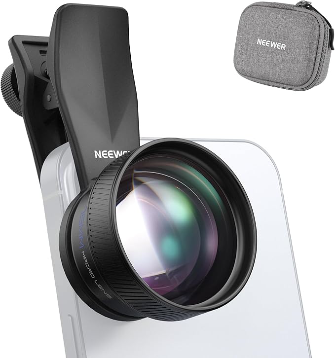 NEEWER 75mm Macro Phone Camera Lens with 17mm Threaded Lens Clip, 3X Magnification, 5 Elements in 5 Groups for Backplate, Phone Cage, Case Compatible with iPhone Samsung Android, LS-73