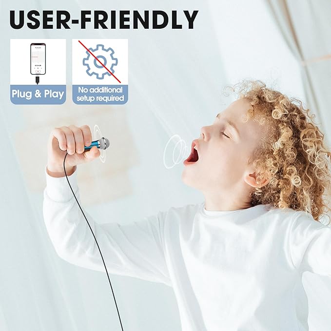 Mini Microphone for iPhone iPad Small ASMR Tiny Microphone for Voice Video Recording Singing, Vlogging, Podcasting YouTube (1 PCS Blue)