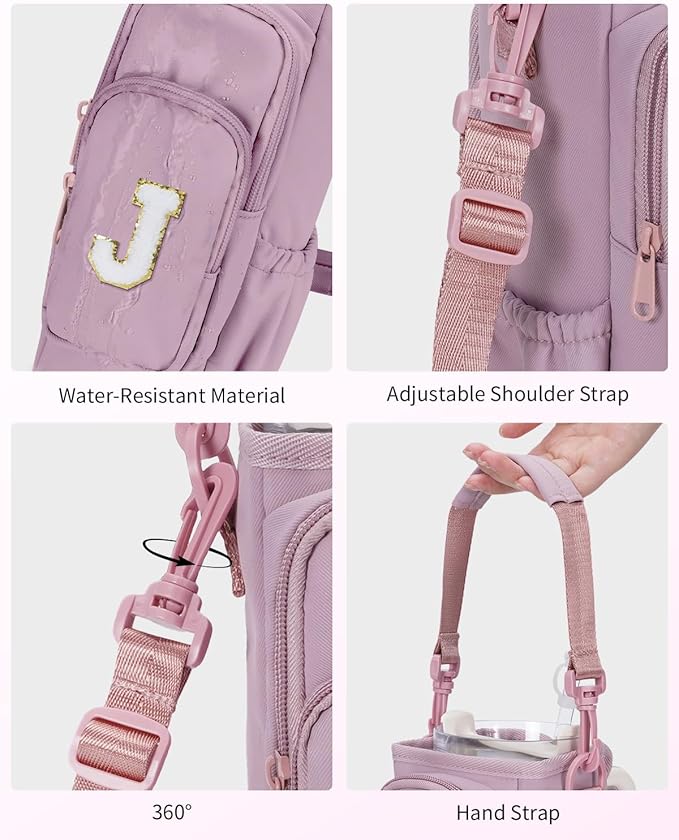 sportsnew Birthday Gifts for Women Personalized Initial Water Bottle Holder with Strap fits most 40oz Tumbler with Handle Water Bottle Carrier Bag with Phone Pocket & Straw Topper Tumbler Accessories