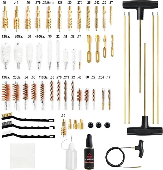 GLORYFIRE Gun Cleaning Kit Universal for Guns, Gun Brushes for Pistol, Handgun, Shotgun, Elite Brass Rods and Wire Rope, Hunting Gear Gun Accessories for Men