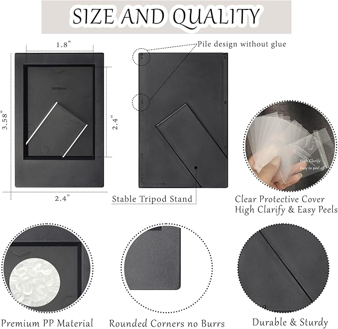 JOYZO 2x3 Picture Frames for Instax Mini Film, 6 Pack Mini Frames with Clear Covers and 3D Gems Stickers for Fuji Instant Camera 12 11 9 8 40 41 90 99 SE EVO Photo Display - Black