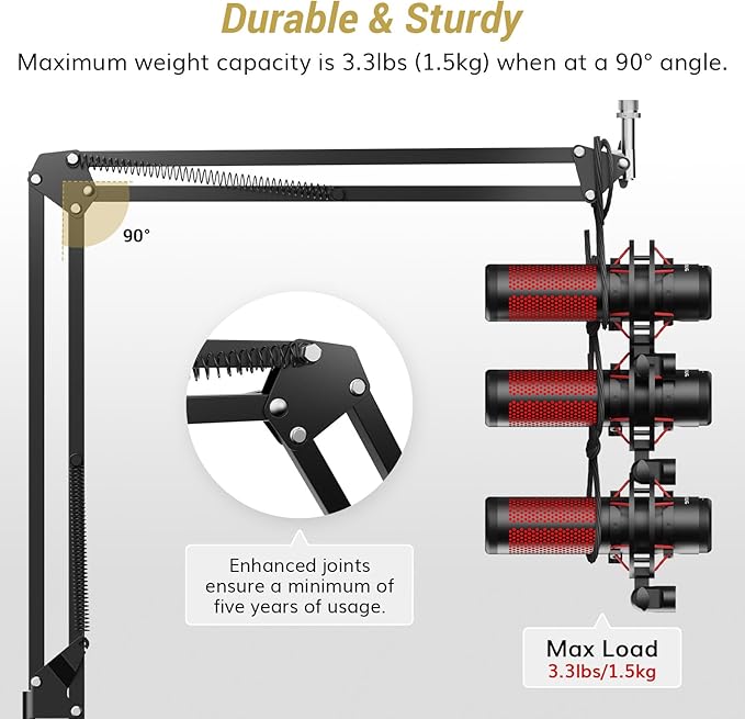 TONOR Microphone Boom Arm, Adjustable Microfono Stand Mic Arm with Extra-large Pop Filter, 3/8’’ and 5/8’’ Screwadapter, Equipment for Podcast, Recording, Streaming, 40cm+40cm+20cm Riser T10L+