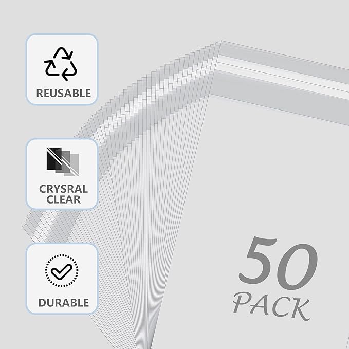 50 Pack Acid-Free Crystal Clear Sleeves Storage Bags for 18x24 Art Prints/Pictures/Photos/Framing Mat Mattes (Bag Size: 18 1/2" x24 2/5")