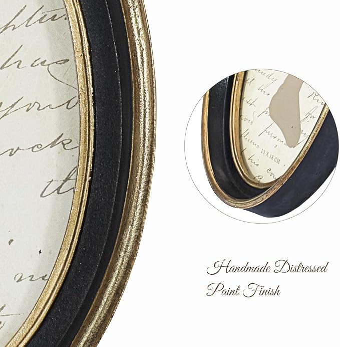 AELS 5x7 Inch Vintage Picture Frame, Elegant Antique Photo Frames with Glass Front, Photo Display, Tabletop Wall Hanging, Gift Ideas, Black Oval with Gold Trim