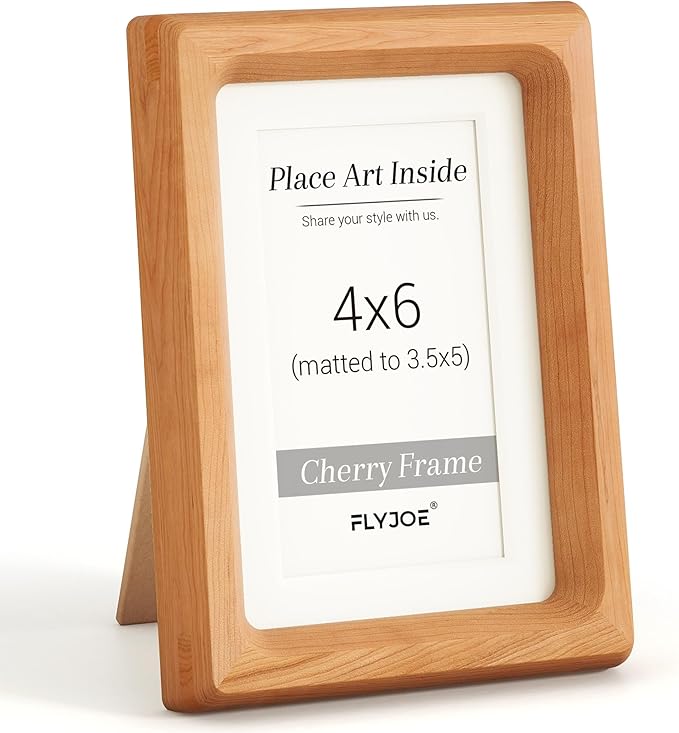 4x6 Picture Frame, USA-Sourced Natural Cherry Wood Photo Frame with Tempered Glass, Handcrafted Rounded Corner 4 x 6 Wooden Frame Matted to 3.5x5 Photos, Wall or Tabletop Display