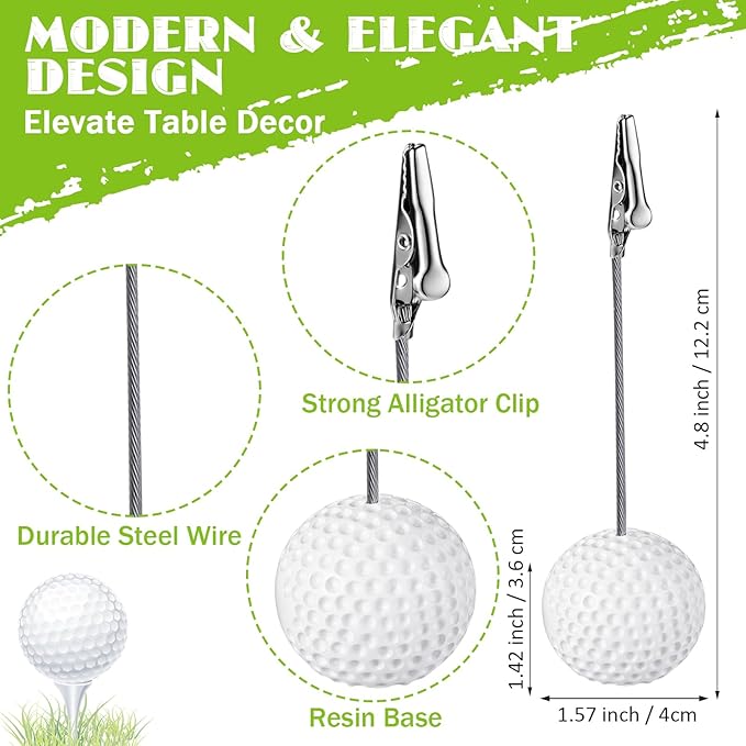 Jetec 12 Pcs Resin Sports Ball Base Memo Clips with Alligator Wire Table Number Card Place Holders Photo Stand for Office Menu Wedding Party Events Decoration(Golf)