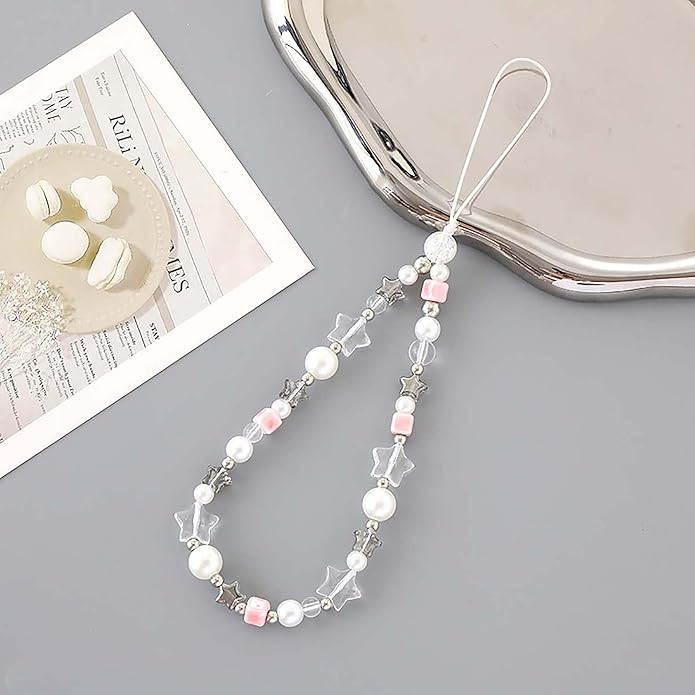 Beaded Phone Charm Lanyard Strap Girly Style Fixed Beads Pearl Lanyards