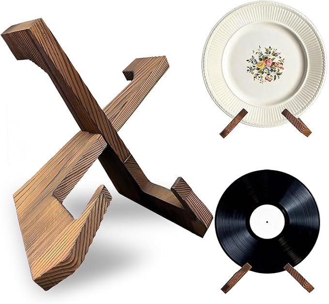 6.7in Wooden Plate Display Stands, Book, Picture and Bowl Display Stand, Display Stands for Heavy Duty Platters, Plate, Pottery, Rock, Dish, Easels, Vinyl Record Holders