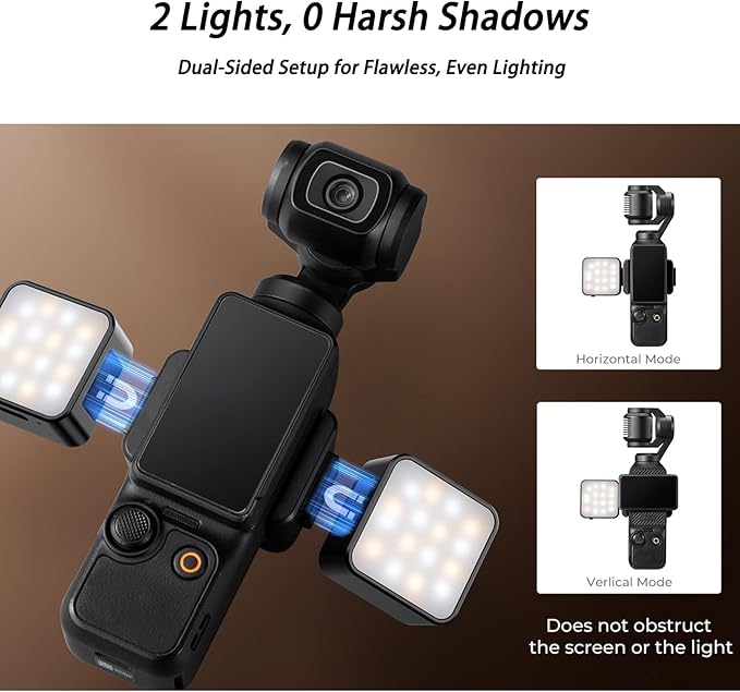 XIAOTJ 2pcs Magnetic Auxiliary Light for DJI Osmo Pocket 3/Xtra Muse, Bi-Color Portable USB C Rechargeable Mini LED Video Light, 300mAh, CRI ≥95, Brightness Adjustable for Selfie Vlog Recording