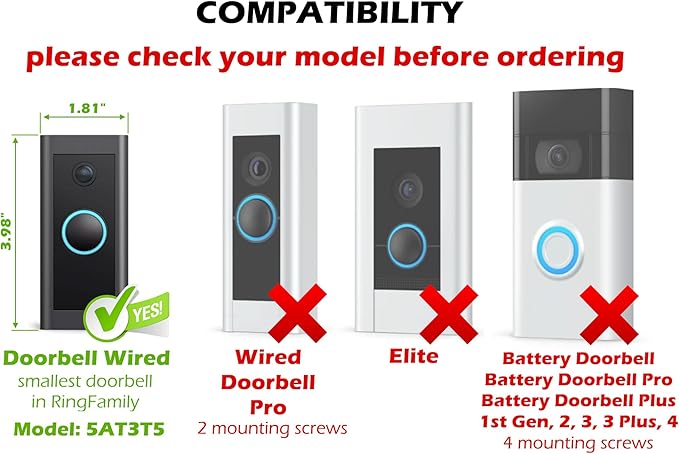 No Drill Rain Cover for Video Doorbell Wired (Model 5AT3T5) Hood Anti-Glare Shield Weather Protector Rain Protection No-Drill Weatherproof Snow Sun Shade Made in UK