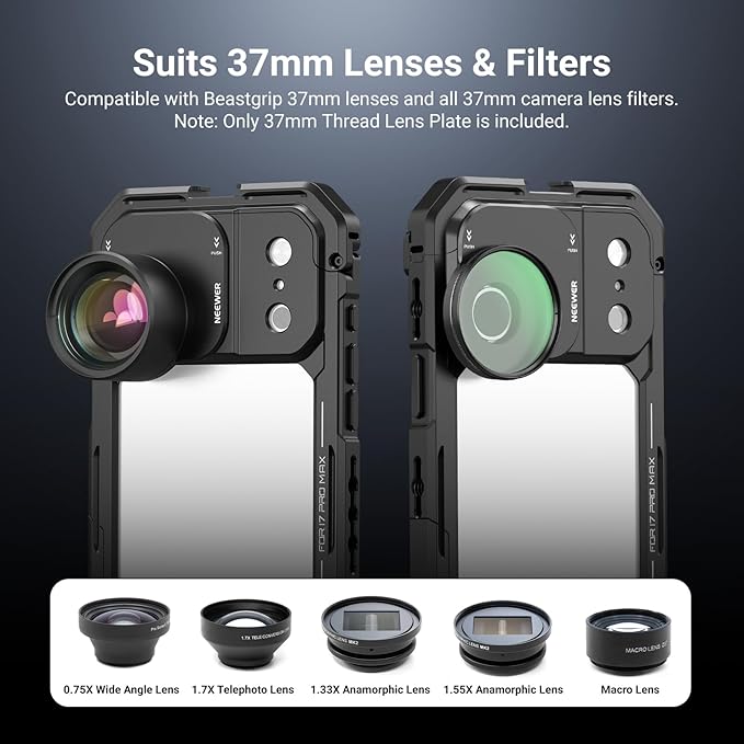 NEEWER 37mm Filter Lens Backplate for PA143/PA144 Phone Cage Only, Quick Release Video Rig Mobile Camera Photography Accessories Compatible with iPhone 17 Pro 17 Pro Max Beastgrip, PA152