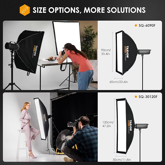TARION 23.6"x35.4" Quick Release Strip Softbox - Foldable Bowens Mount Softbox with Diffusers/Honeycomb Grid/Carrying Bag for Live Streaming, Photography, Videography (SQ-6090F)