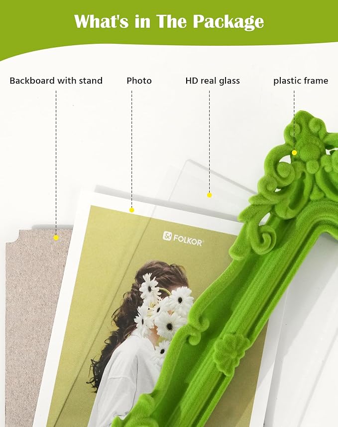 4x6 Ornate Photo Frame for Tabletop Shelf Desk Decor, Vivid Green Picture Frame for Horizontal or Vertical Display Family Photos Dog Cat Portrait Travel Snapshots (Lawn Green)