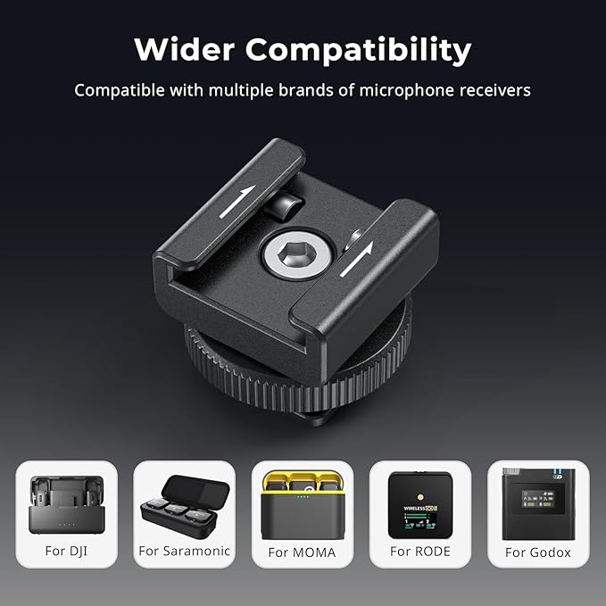 SmallRig Cold Shoe Mount Adapter for Wireless Microphone, for DJI Mic / Mic 2, for RODE Wireless Go II, for Saramonic BLink 900 B, for Hollyland C1, with 1/4"-20 Threaded Hole, Anti Drop Design - 4822