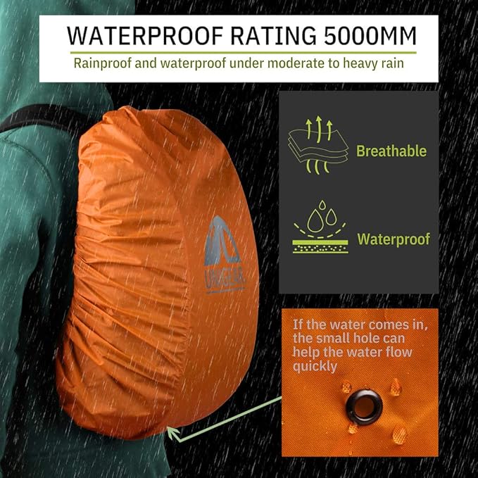 Unigear Backpack Rain Cover Waterproof Rating 5000mm Ultraportable and Durable with 2 Anti-Slip Buckle Strap, Integrated Carry Pouch Design (Orange, X-Large)