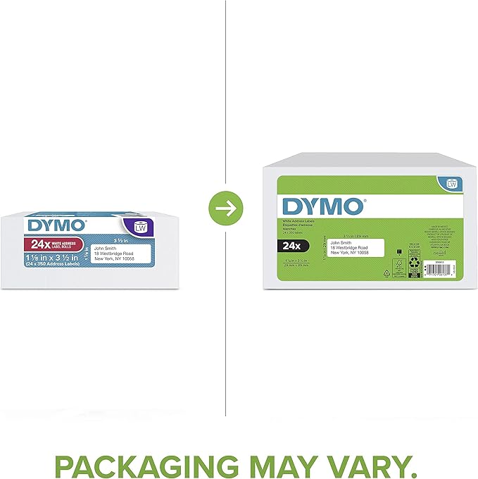 DYMO Authentic LW Mailing Address Labels DYMO Labels for LabelWriter Label Printers White 1-1/8" x 3-1/2" 48 Rolls of 350 (16800 Total), Pack of 2