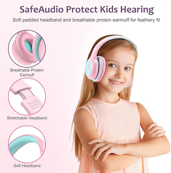 Kids Headphones Wired with Microphone, USB Type C Headphones for Kids Girls Boys with Cord/LED Lights/85/94dB Volume Limit, Portable Over Ear Headphones for School/Travel/Tablet/iPad