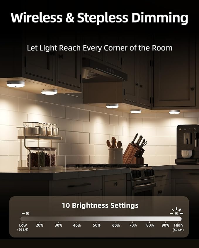 EZVALO 6-Pack Under Cabinet Lighting, Rechargeable Motion Sensor Puck Light with Remote, 3 Color Temps &12 RGB Colors, Magnetic Stick on Light, Dimmable Under Counter Light for Kitchen, Home Decor